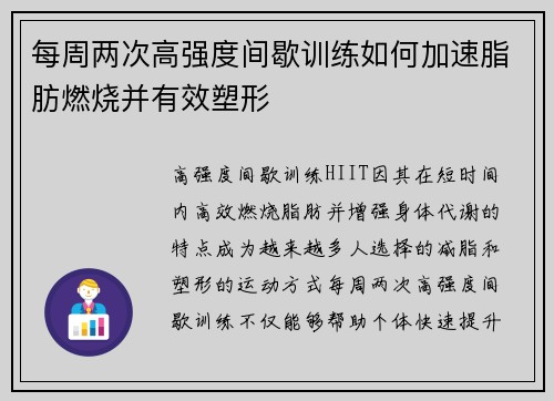 每周两次高强度间歇训练如何加速脂肪燃烧并有效塑形