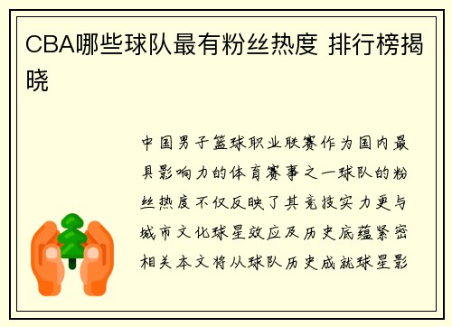CBA哪些球队最有粉丝热度 排行榜揭晓